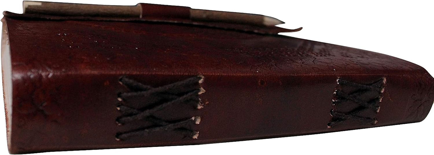 Antique Handmade Leather | Notepad Sketch Book Leather | Embosses Leather Journals | Best Gift For Art Sketchbook | Lock With Wooden Pencil & Handmade Paper