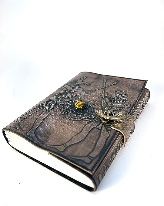 Egypt Theme Leather Journal Refillable Paper Handmade writing Notebook Travel Diary leather Bound Daily Notepad 240 Kraft Pages, Rustic Brown, 5 x 7 in