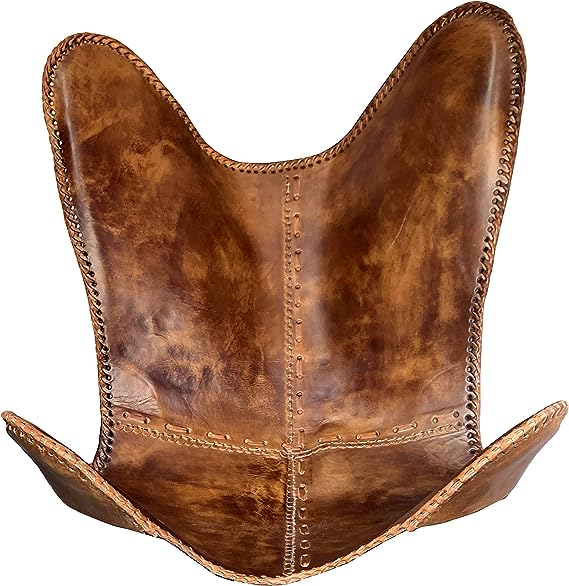 Brown Vintage Leather Arm Folding Chair/Genuine Antique Leather Butterfly Chair Home Décor/Handmade Chair (with Fold-able Stand) - Camping-Hiking-Chairs