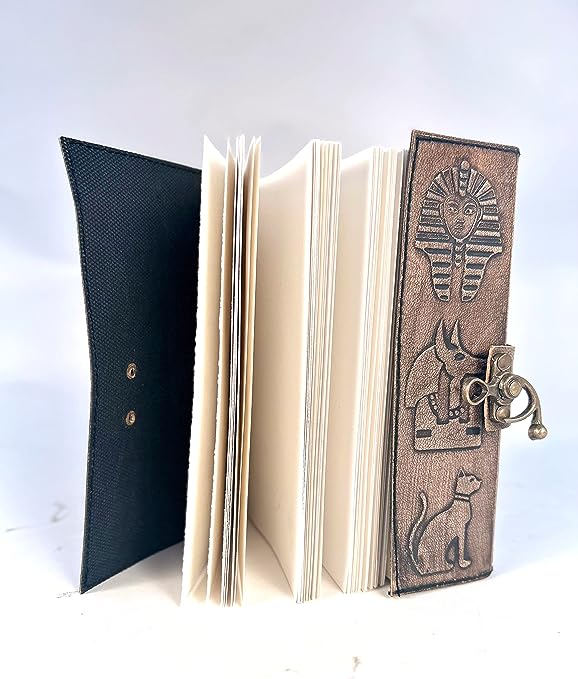 Egypt Theme Leather Journal Refillable Paper Handmade writing Notebook Travel Diary leather Bound Daily Notepad 240 Kraft Pages, Rustic Brown, 5 x 7 in