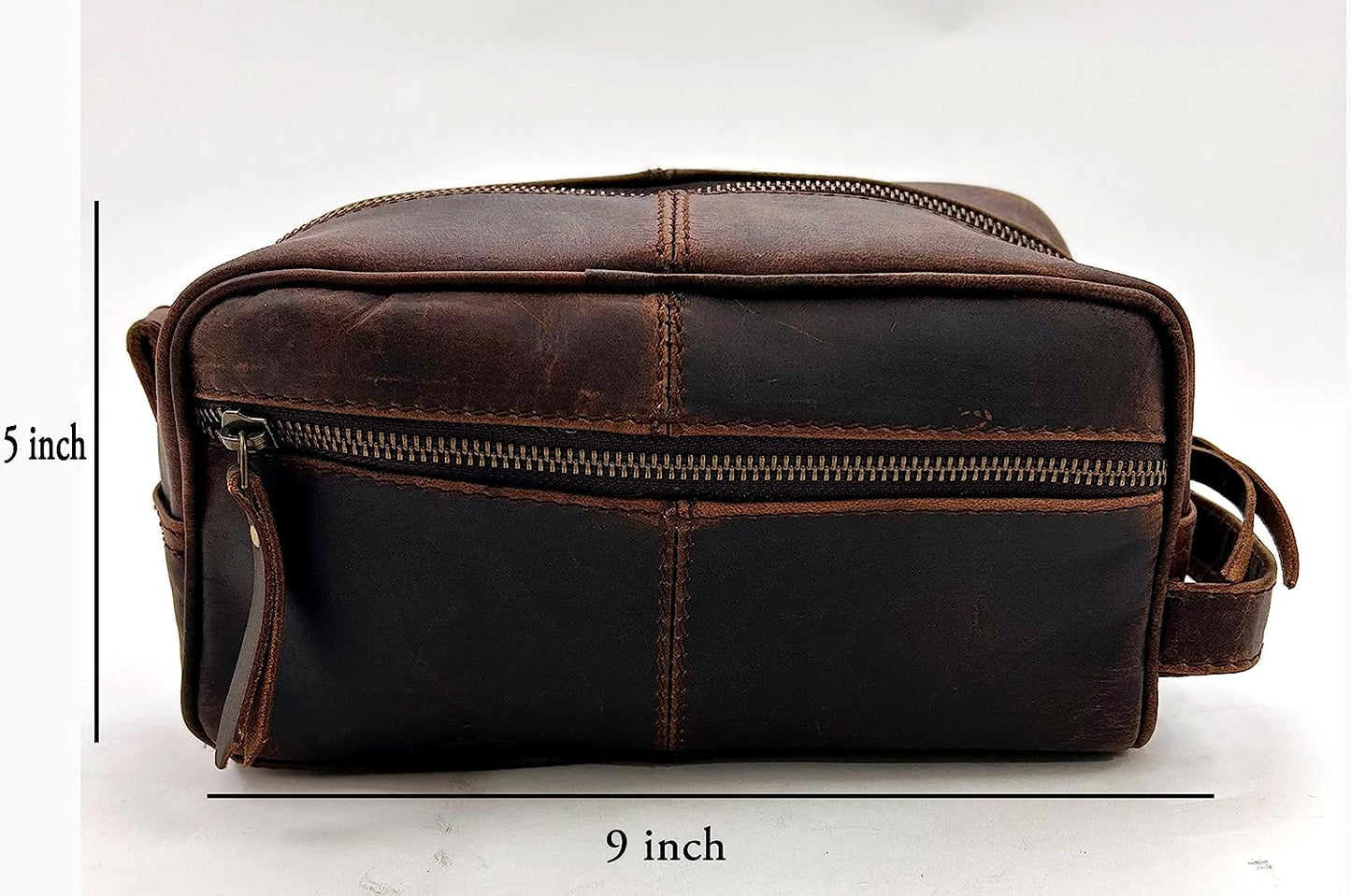 Genuine Buffalo Leather Unisex Toiletry Bag Travel Dopp Kit Grooming and Shaving Kit ~ for Men Women ~ Cosmetic Pouch ~ Bathroom Makeup Case