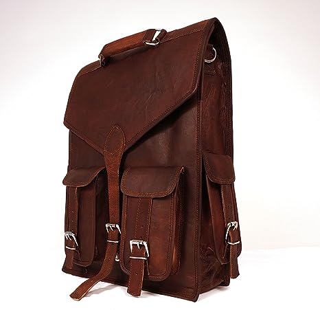 18" leather backpack Laptop Messenger Lightweight Rucksack Sling Bag Men (13" (W) x 18" (H)) Brown