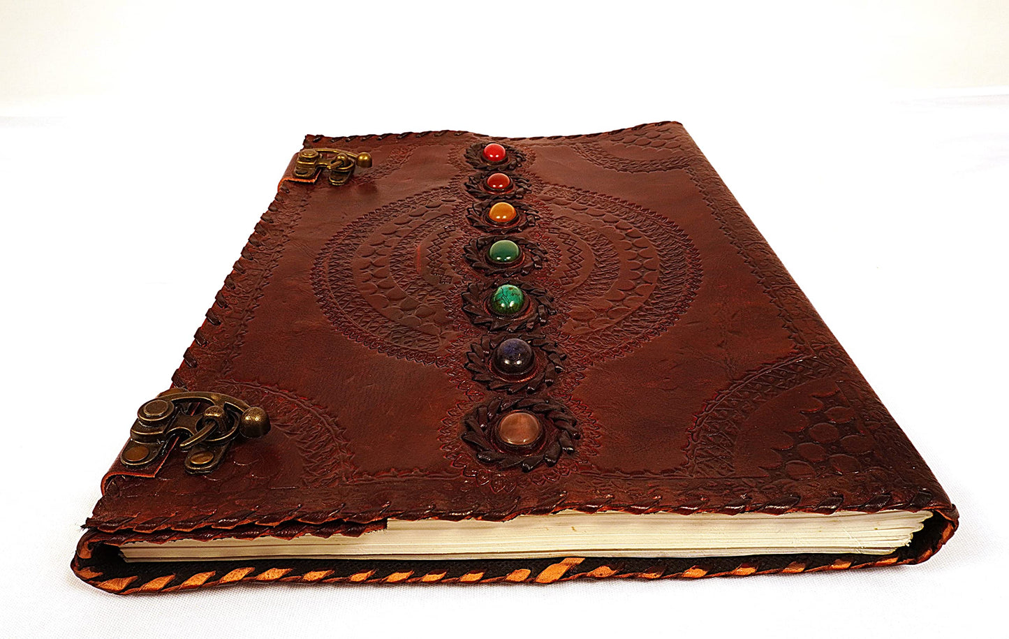 Leather Journal Book 10 x 13 Inches Seven Chakra Medieval Stone Embossed Handmade Book of Shadows Notebook Office Diary College Book Poetry Book Sketch Book Office Product