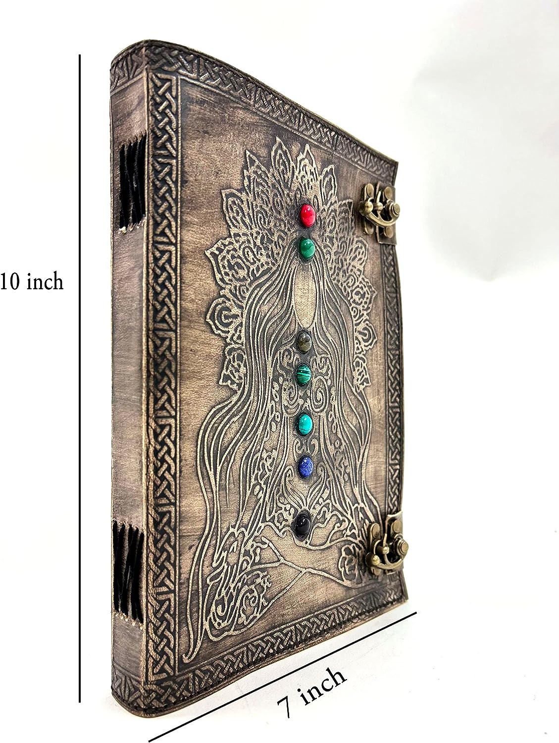 Leather Journal Diary Seven Stone Devil Queen Sketchbook Genuine Leather Bound Daily Notepad for Men & Women Unlined Paper 240 Kraft Pages, Handmade, 7/10 inch Charcoal Grey