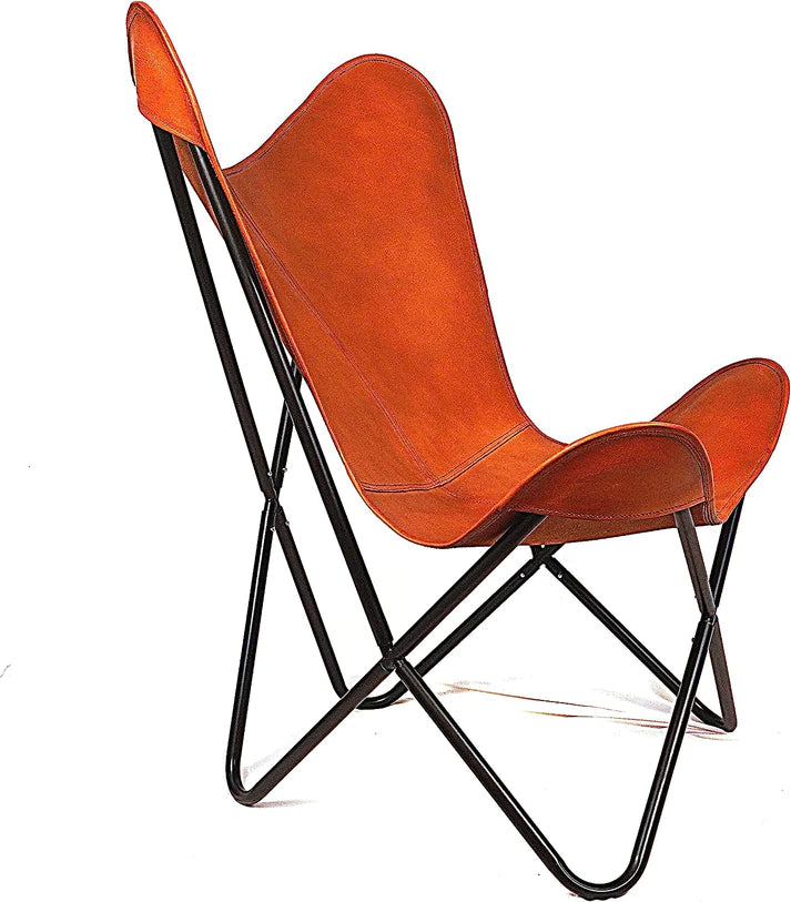 Leather Butterfly Arm Chair for Living Room Furniture - Mid Century Modern Accent Home Decor Lounge Chairs (Tan Cover with Black Folding Frame)