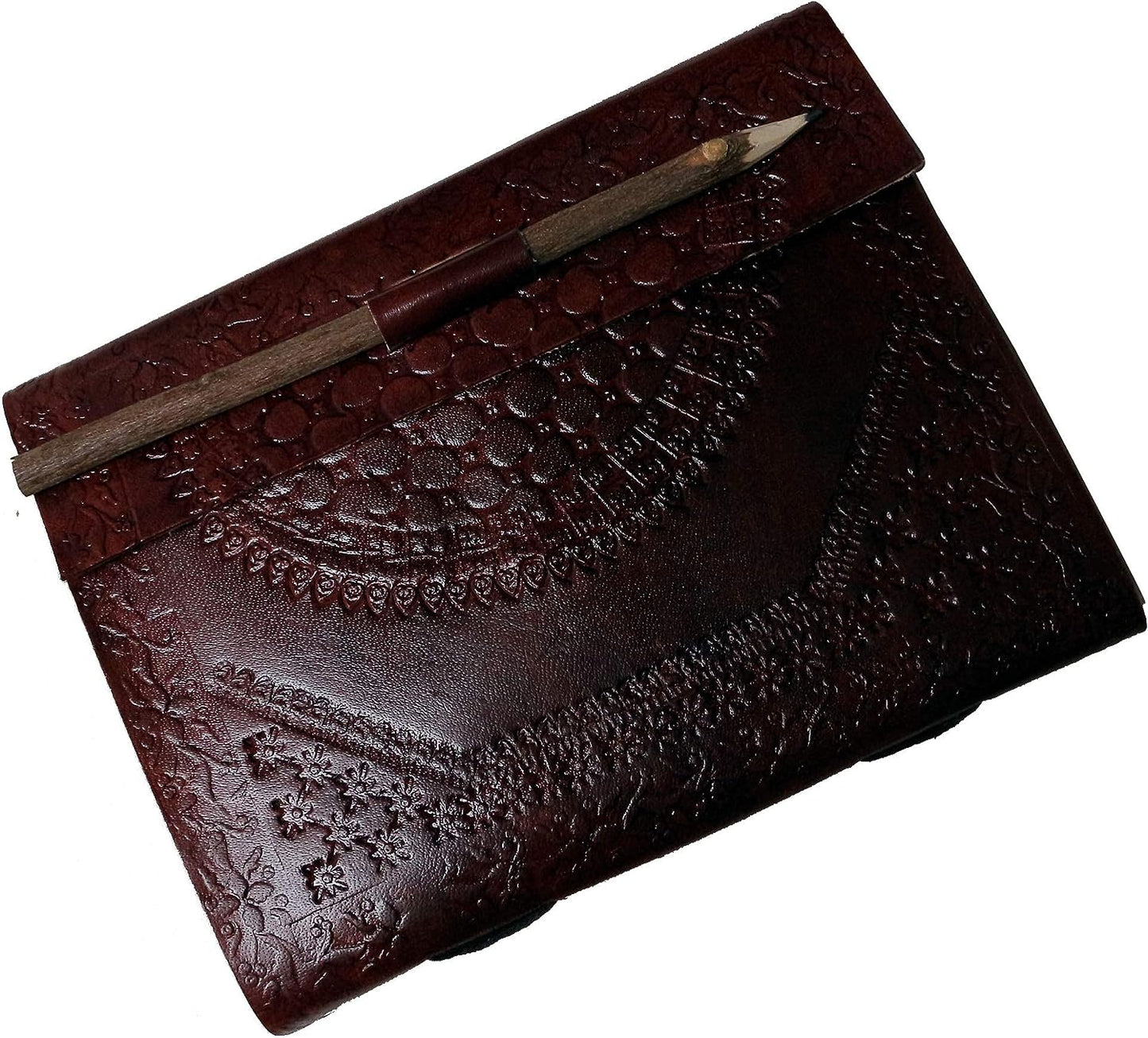 Antique Handmade Leather | Notepad Sketch Book Leather | Embosses Leather Journals | Best Gift For Art Sketchbook | Lock With Wooden Pencil & Handmade Paper