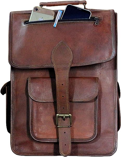 16" Vintage leather Backpack Laptop Messenger Bag Lightweight College Rucksack Sling for Men Women