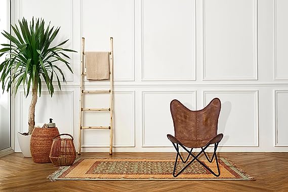 Brown Vintage Leather Arm Folding Chair/Genuine Antique Leather Butterfly Chair Home Décor/Handmade Chair (with Fold-able Stand) - Camping-Hiking-Chairs