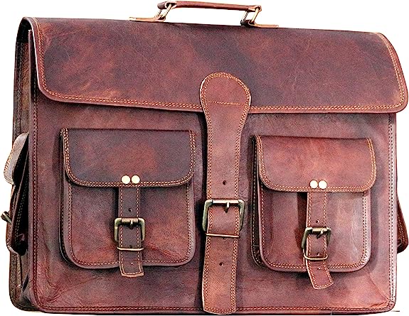 15 INCH Vintage Handmade Leather Travel Messenger Office Crossbody Bag Laptop Briefcase Computer College Satchel Bag For Men And Women