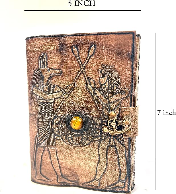 Egypt Theme Leather Journal Refillable Paper Handmade writing Notebook Travel Diary leather Bound Daily Notepad 240 Kraft Pages, Rustic Brown, 5 x 7 in