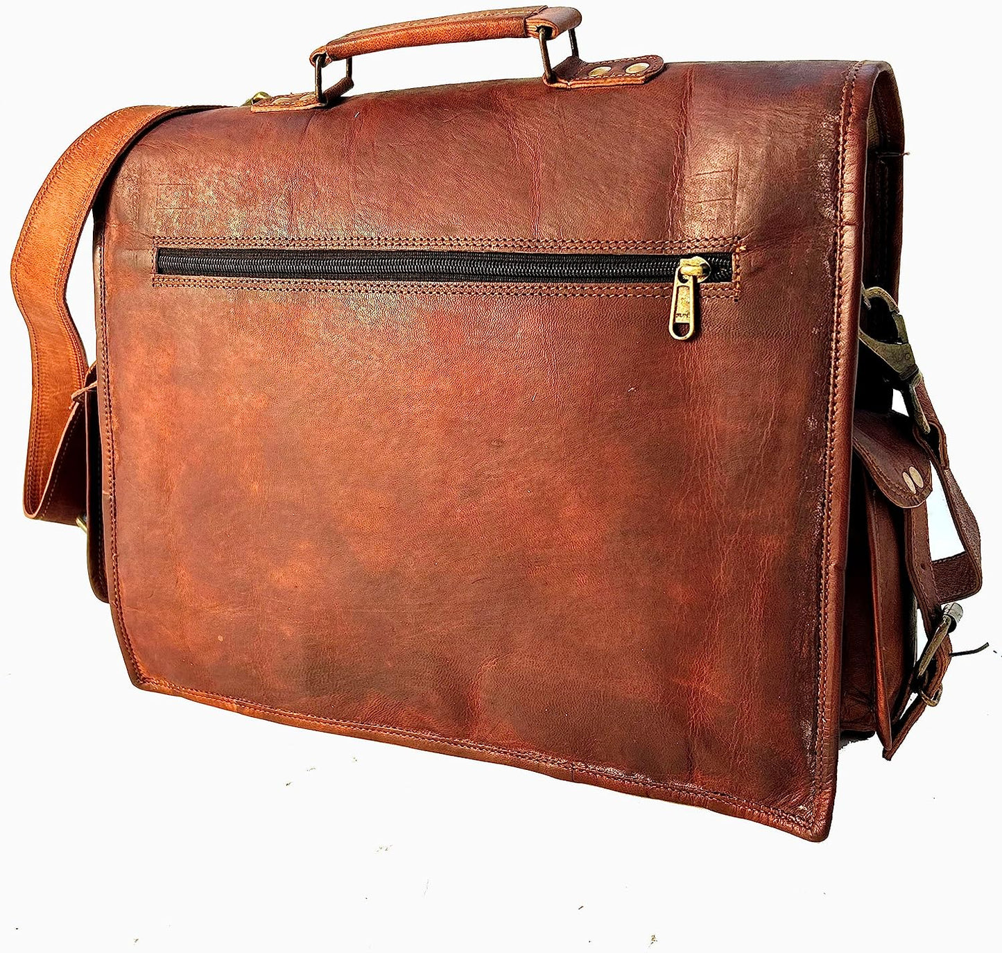 15 inch Vintage Leather Messenger Satchel Bag | Briefcase Laptop Messenger Bag (Dark Brown)