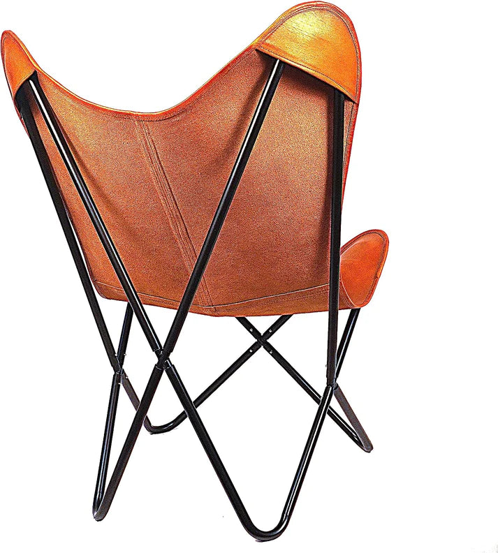 Leather Butterfly Arm Chair for Living Room Furniture - Mid Century Modern Accent Home Decor Lounge Chairs (Tan Cover with Black Folding Frame)