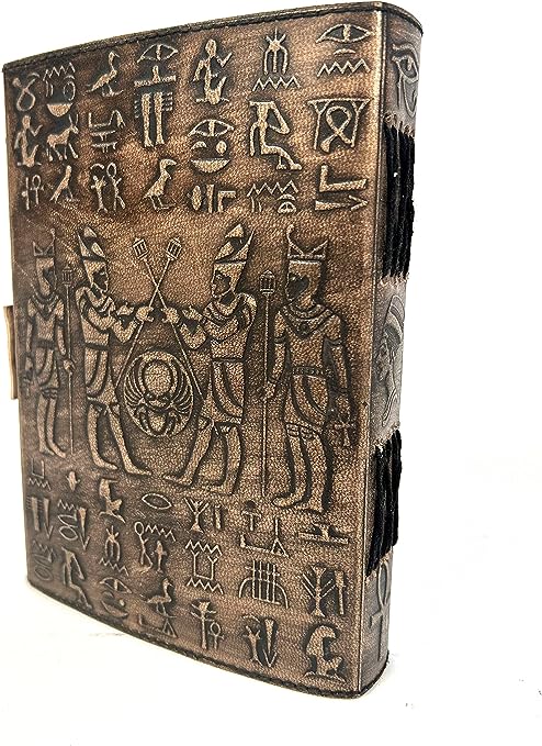 Egypt Theme Leather Journal Refillable Paper Handmade writing Notebook Travel Diary leather Bound Daily Notepad 240 Kraft Pages, Rustic Brown, 5 x 7 in