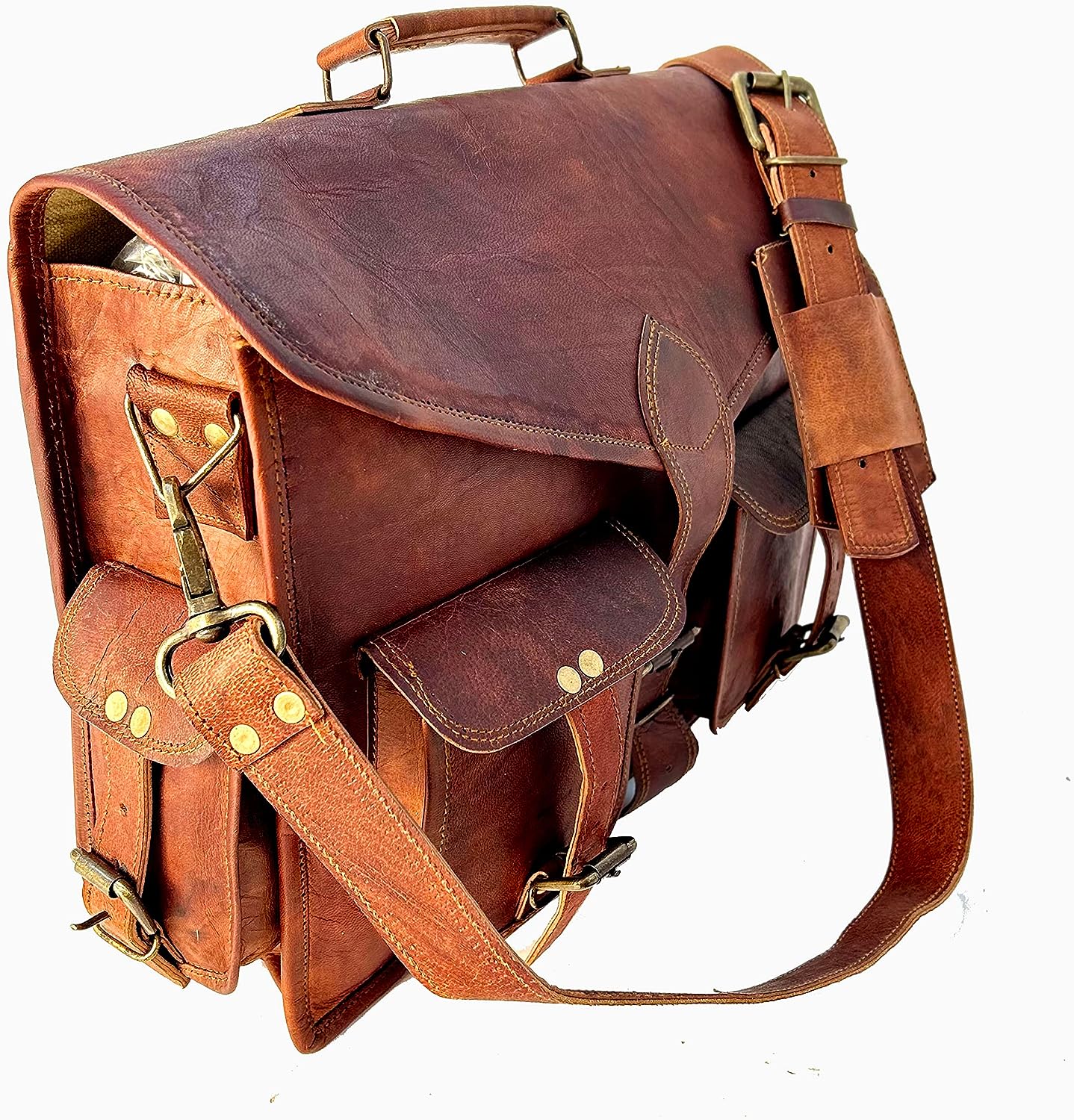 15 Inch Rustic Vintage Leather Messenger Bag Leather Laptop Bag Men's Leather Briefcase Satchel Bag