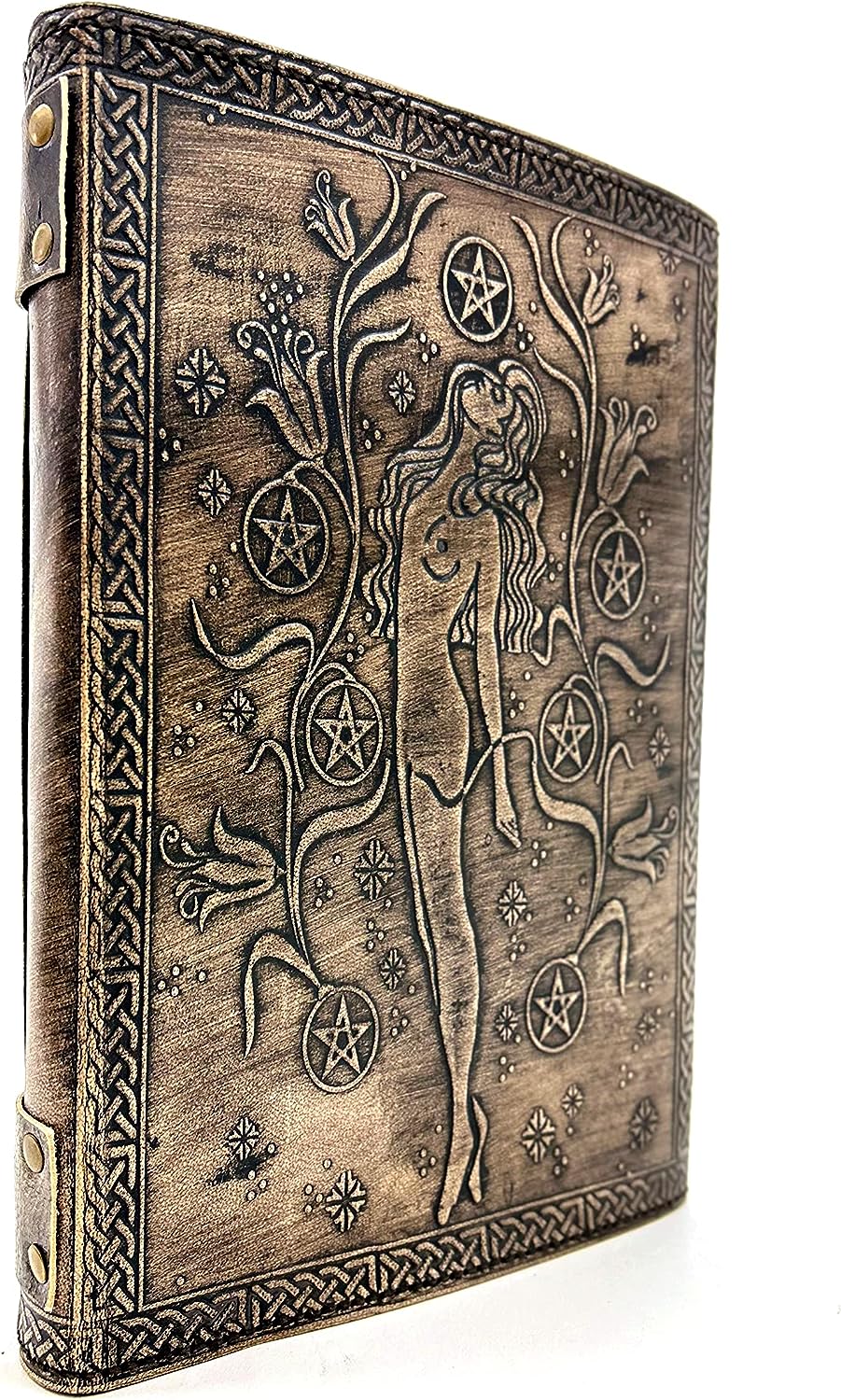Leather Journal Diary Seven Stone Devil Queen Sketchbook Genuine Leather Bound Daily Notepad for Men & Women Unlined Paper 240 Kraft Pages, Handmade, 7/10 inch Charcoal Grey