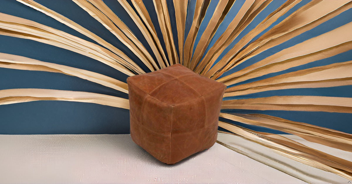 Square Leather Pouf Moroccan Pouf - Genuine Goatskin Leather - Room Decor -Hassock & Ottoman Footstool - Square & Large Ottoman Pouf - Unstuffed (Brown Color)