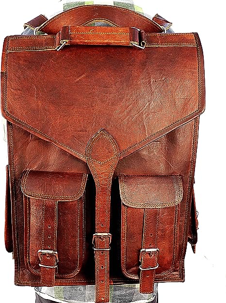 18" leather backpack Laptop Messenger Lightweight Rucksack Sling Bag Men (13" (W) x 18" (H)) Brown