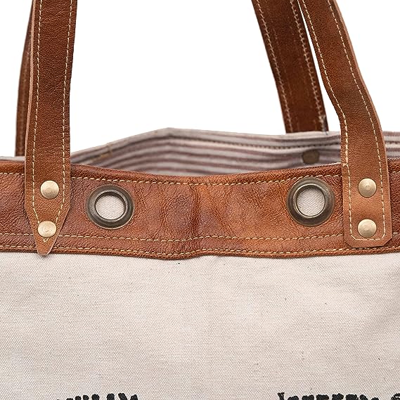 Leather Bags Bicycle Upcycled Canvas Tote Bag White Tan, Khaki, Brown