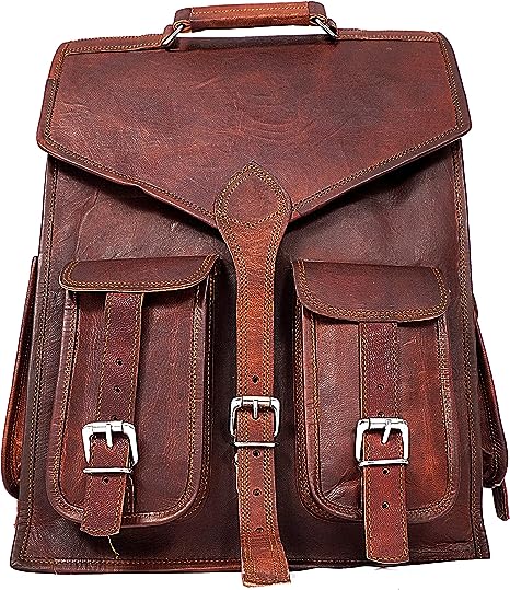 18" leather backpack Laptop Messenger Lightweight Rucksack Sling Bag Men (13" (W) x 18" (H)) Brown