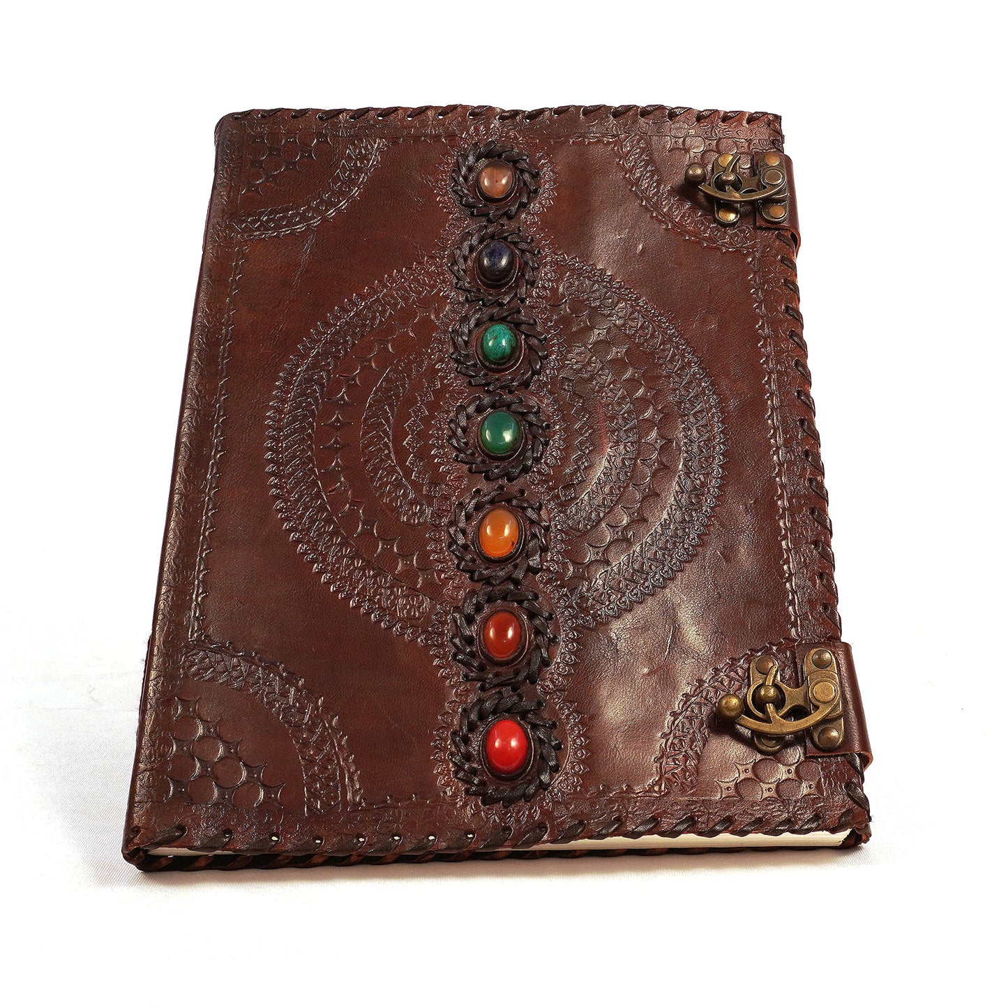Leather Journal Book 10 x 13 Inches Seven Chakra Medieval Stone Embossed Handmade Book of Shadows Notebook Office Diary College Book Poetry Book Sketch Book Office Product