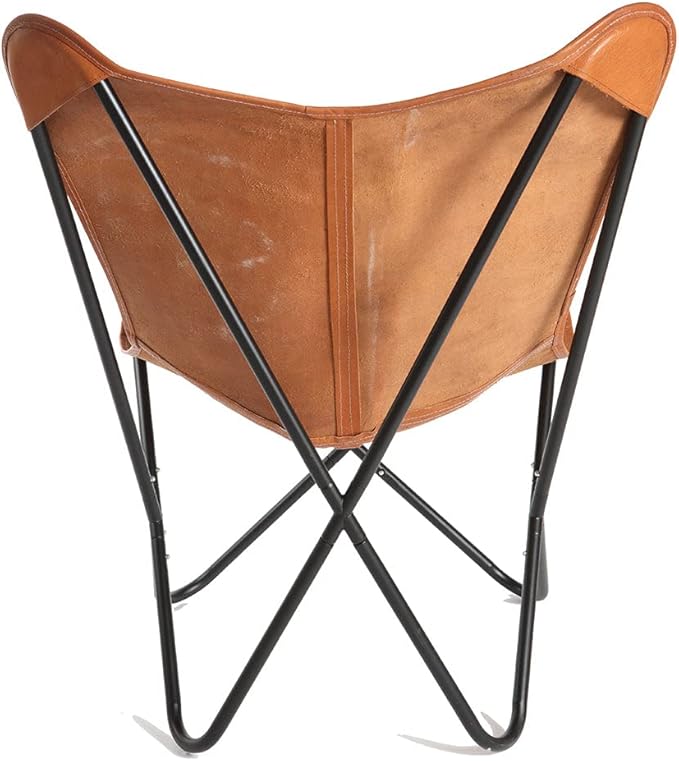 Brown Vintage Leather Arm Butterfly Chair Handmade with Powder Coated Folding Iron Frame