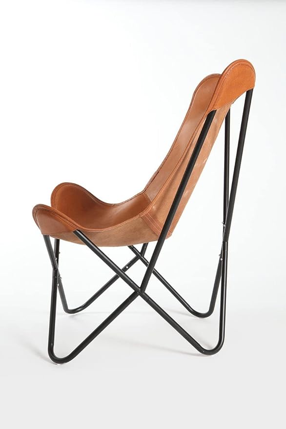 Brown Vintage Leather Arm Butterfly Chair Handmade with Powder Coated Folding Iron Frame