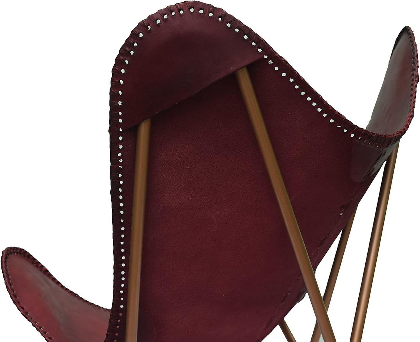 Leather Butterfly Chair Vintage Leather Lounge Relax Arm Chair Handmade Genuine Leather Butterfly Chair Wine Brown Leather Cover (with Fold-able Stand)