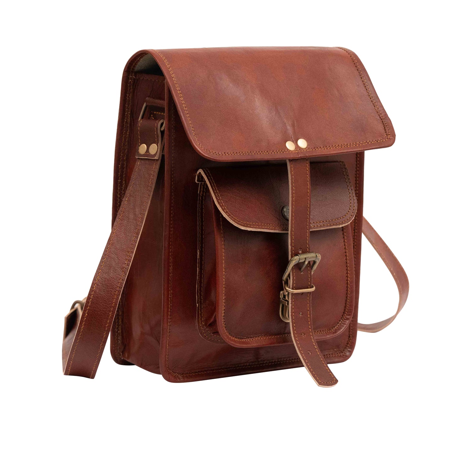 11" Brown Small Leather Messenger Bag Shoulder Bag Cross Body Vintage Messenger Bag For Women & Men Satchel Man Purse Compatible With Ipad & Tablet