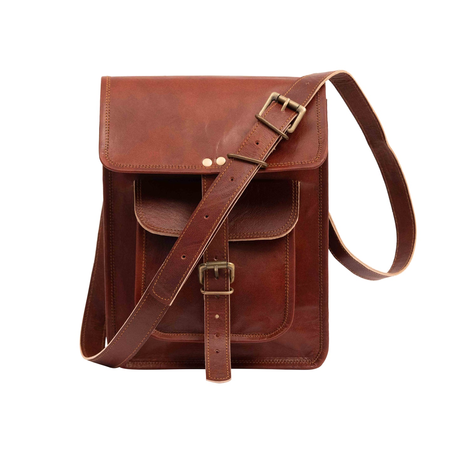 11" Brown Small Leather Messenger Bag Shoulder Bag Cross Body Vintage Messenger Bag For Women & Men Satchel Man Purse Compatible With Ipad & Tablet