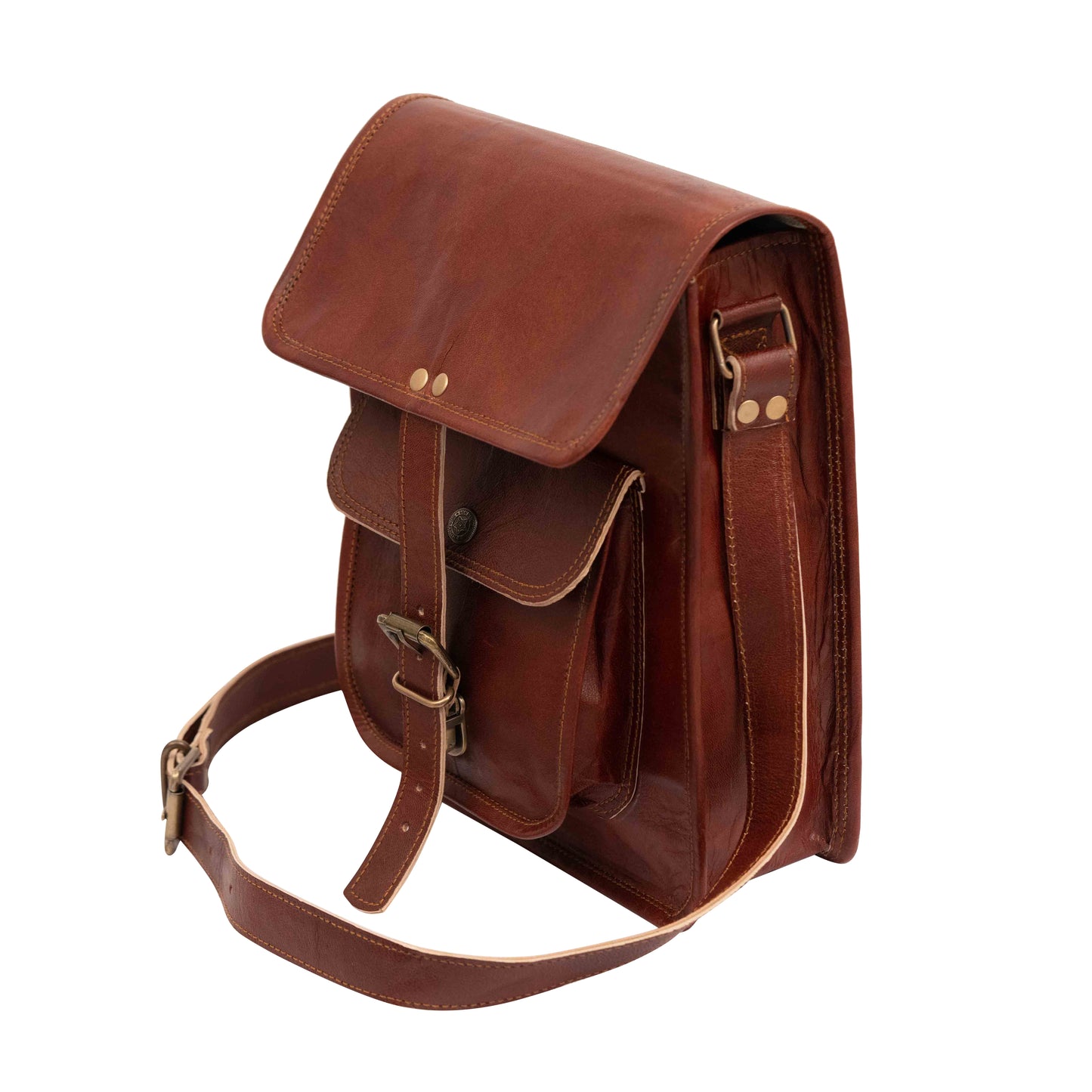 11" Brown Small Leather Messenger Bag Shoulder Bag Cross Body Vintage Messenger Bag For Women & Men Satchel Man Purse Compatible With Ipad & Tablet