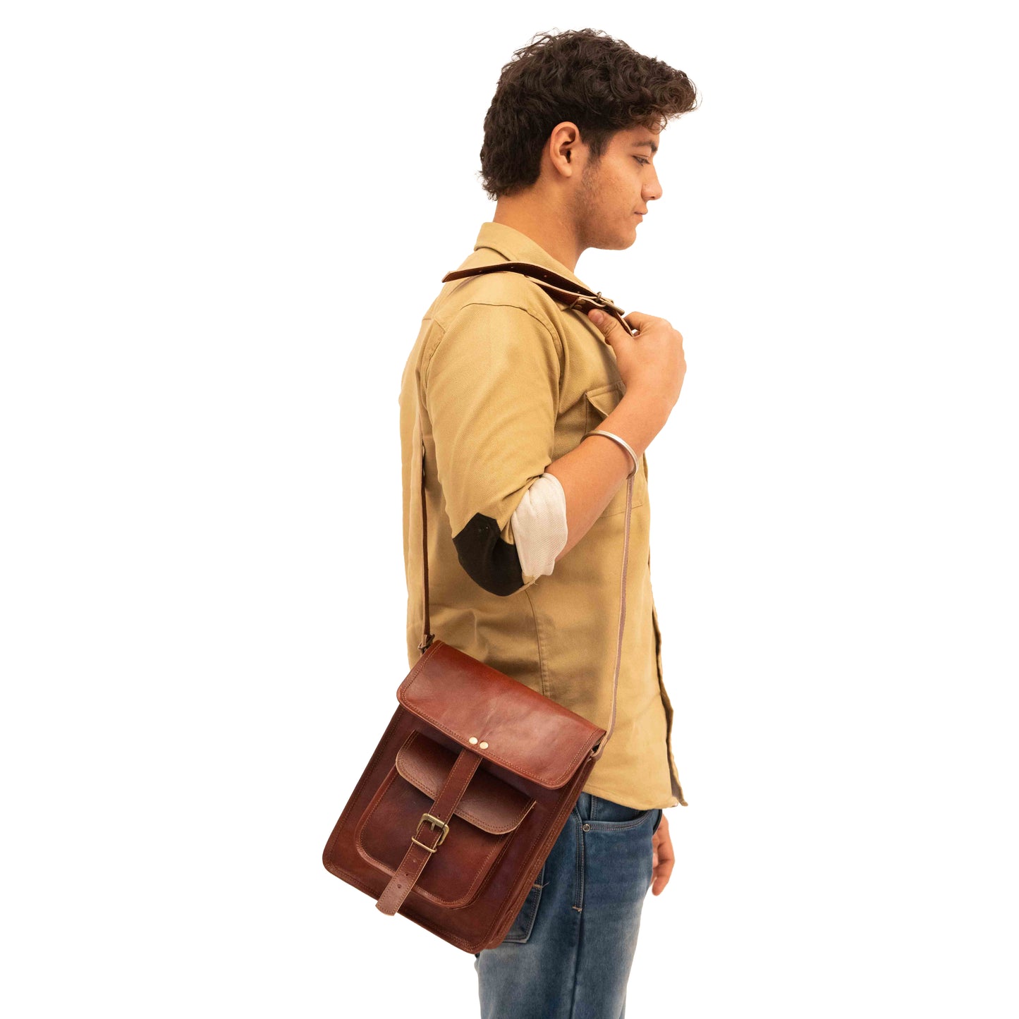 11" Brown Small Leather Messenger Bag Shoulder Bag Cross Body Vintage Messenger Bag For Women & Men Satchel Man Purse Compatible With Ipad & Tablet