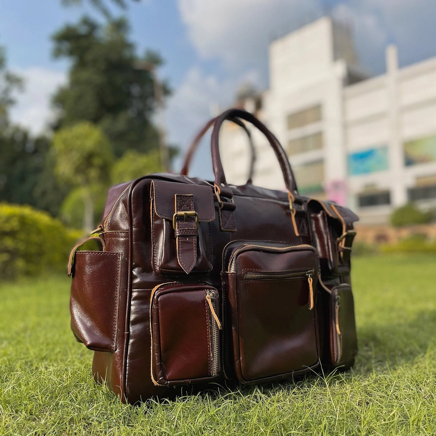 Elegant Norman Lustrous Briefcase Leather messenger bag for men and women
