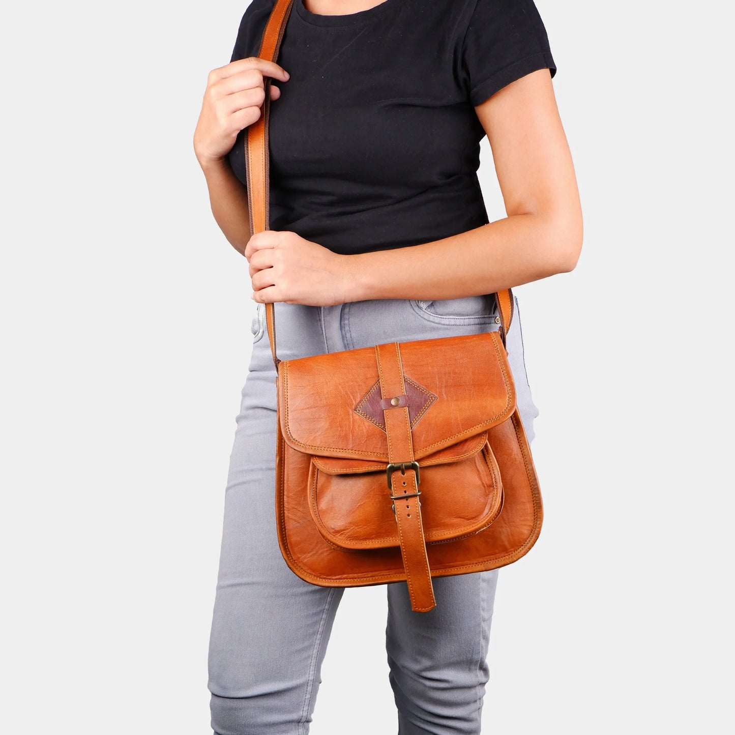 Real Leather Woman's Cross Body Satchel Bag