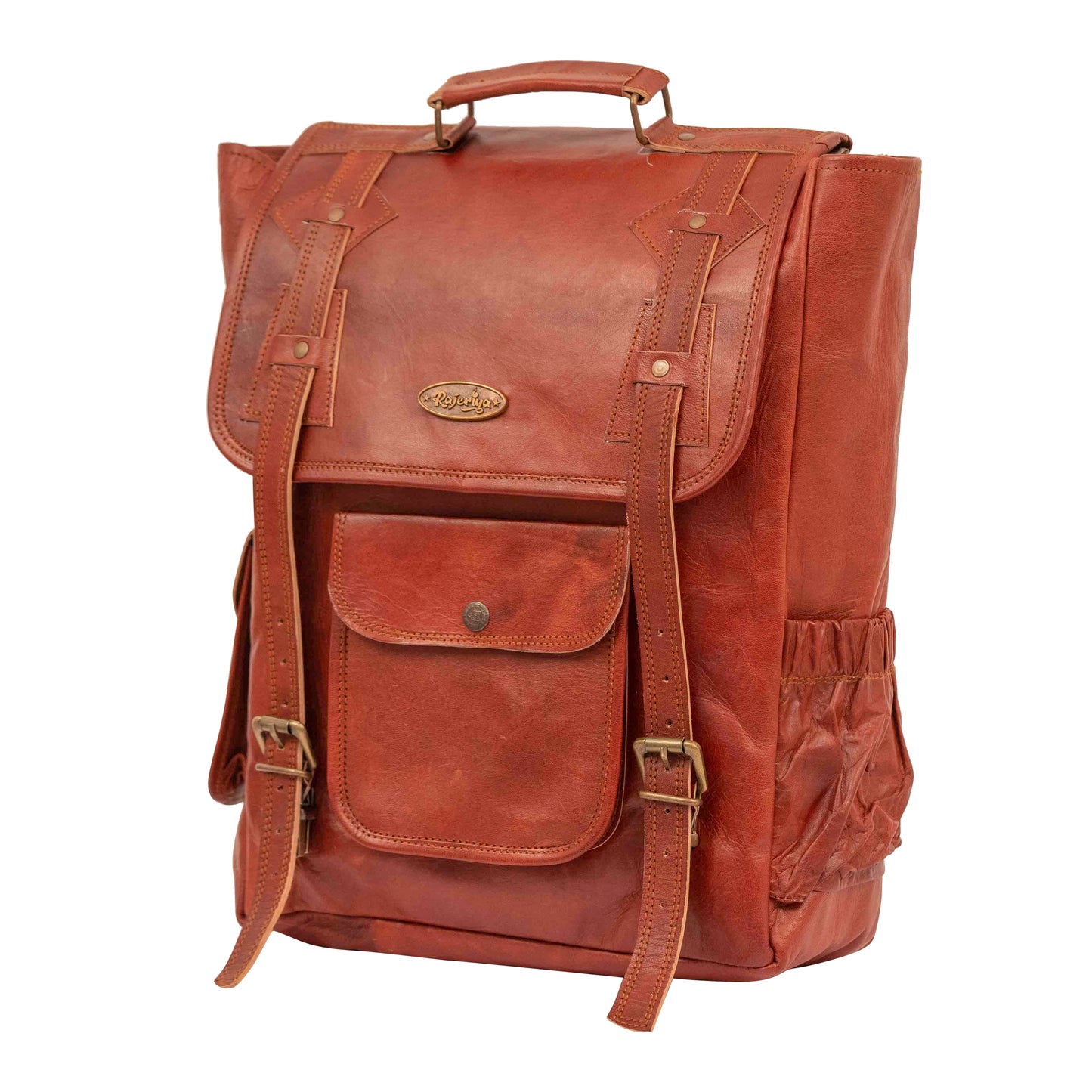 16 Inch Brown Leather Backpack For Men Vintage Easy Open Push Lock Genuine leather backpack for men/women Leather laptop backpack for men and women with padded Laptop Compartment