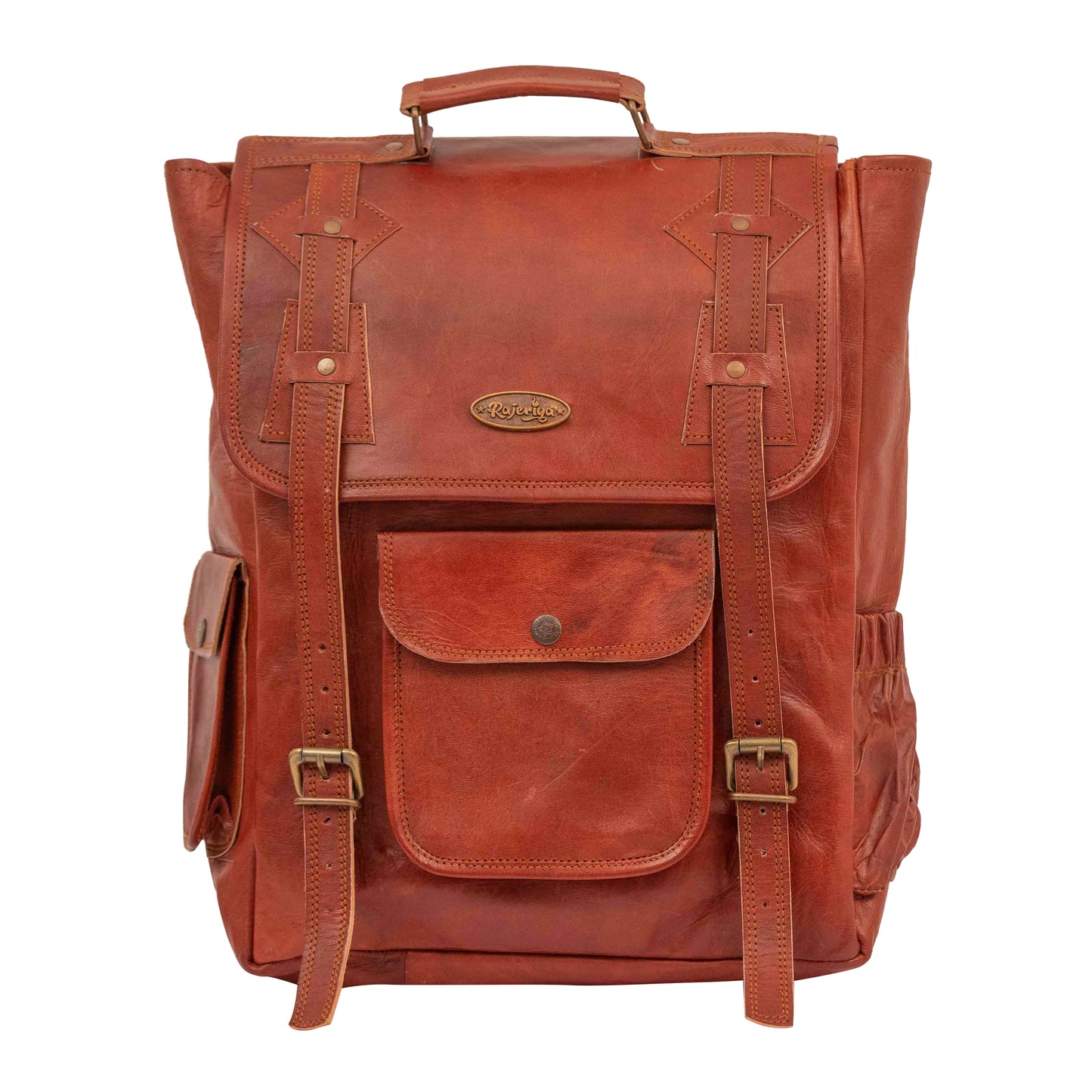 16 Inch Brown Leather Backpack For Men Vintage Easy Open Push Lock Genuine leather backpack for men/women Leather laptop backpack for men and women with padded Laptop Compartment