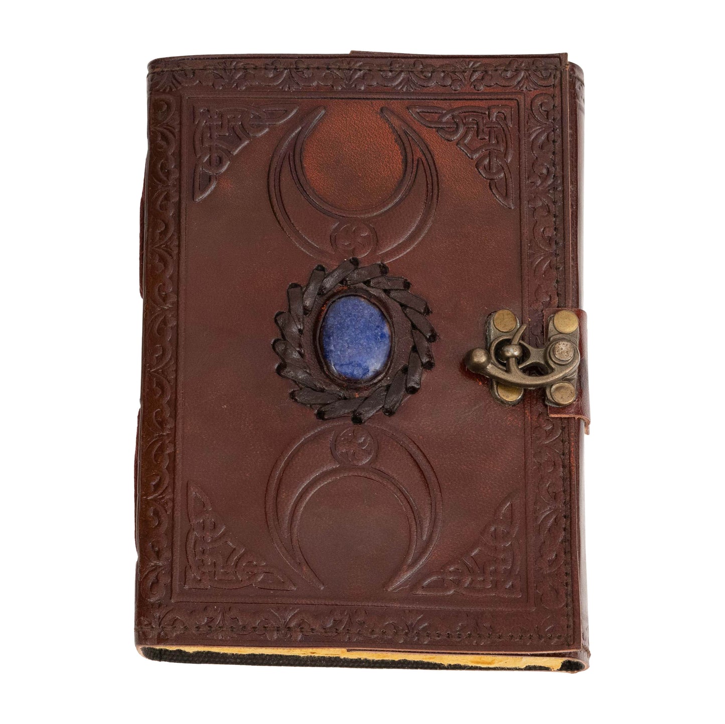 Moon Blue Lapiz Gemstone Studded Vintage Writing Handmade Leather Notebook Journal Unlined Antique Handmade Deckle Edge Vintage Paper, Leather Sketchbook, Drawing Journal, Great Gift Clasp Office Product 5x7