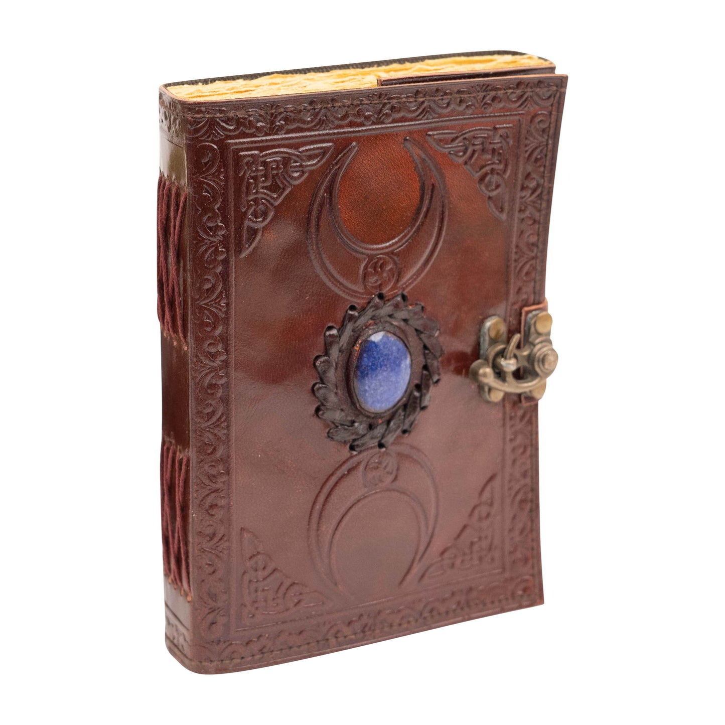 Moon Blue Lapiz Gemstone Studded Vintage Writing Handmade Leather Notebook Journal Unlined Antique Handmade Deckle Edge Vintage Paper, Leather Sketchbook, Drawing Journal, Great Gift Clasp Office Product 5x7