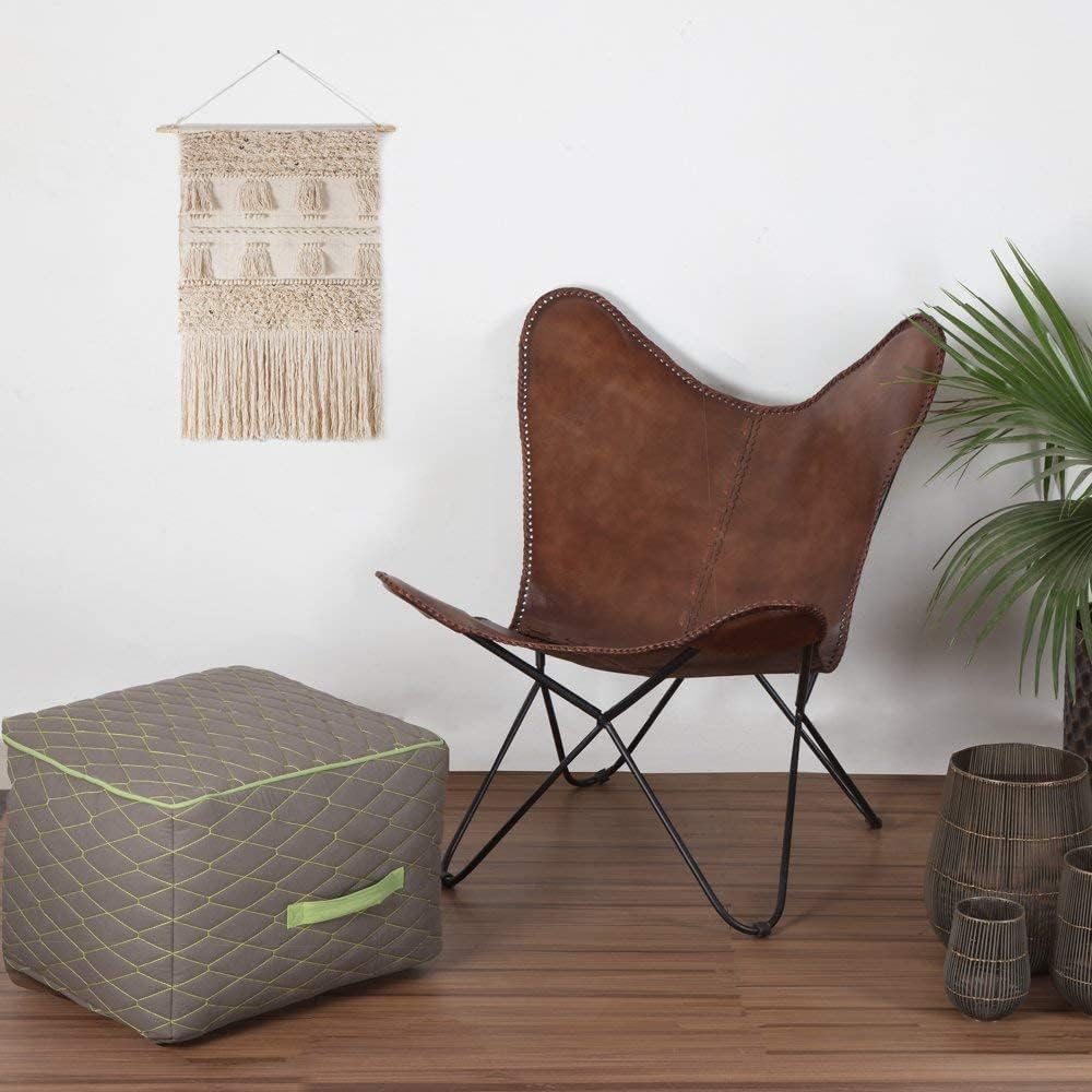 Vintage Brown Leather & Arm Butterfly Chair | Genuine Tan Leather Butterfly Chair Home Decor | Handmade Chair