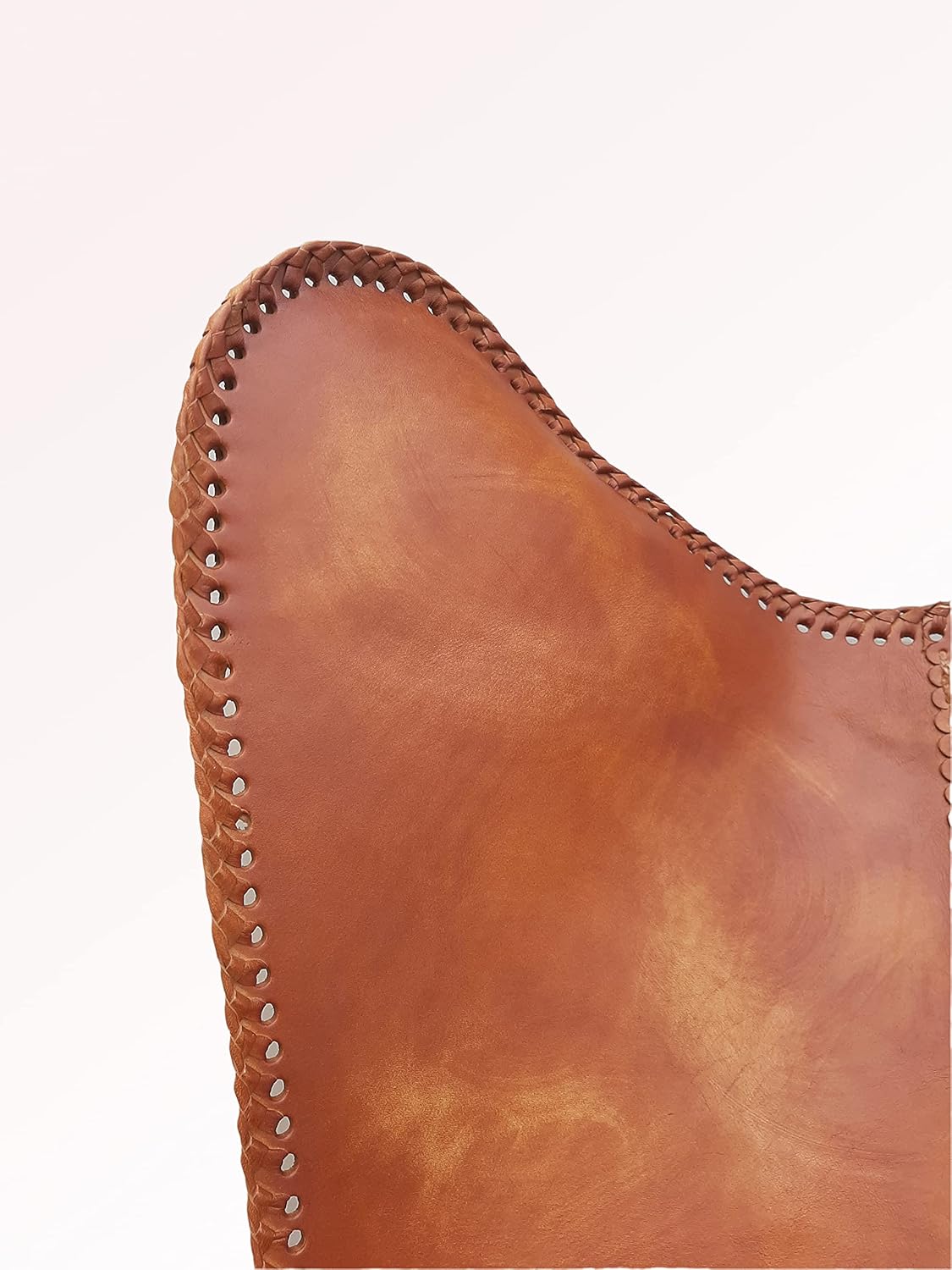 Classy Handmade Leather Living Room Chairs-Butterfly Chair Tan Side Hand Stitch Leather Butterfly Chair-Handmade with Powder Coated Folding Iron Frame (Cover with Folding Frame)