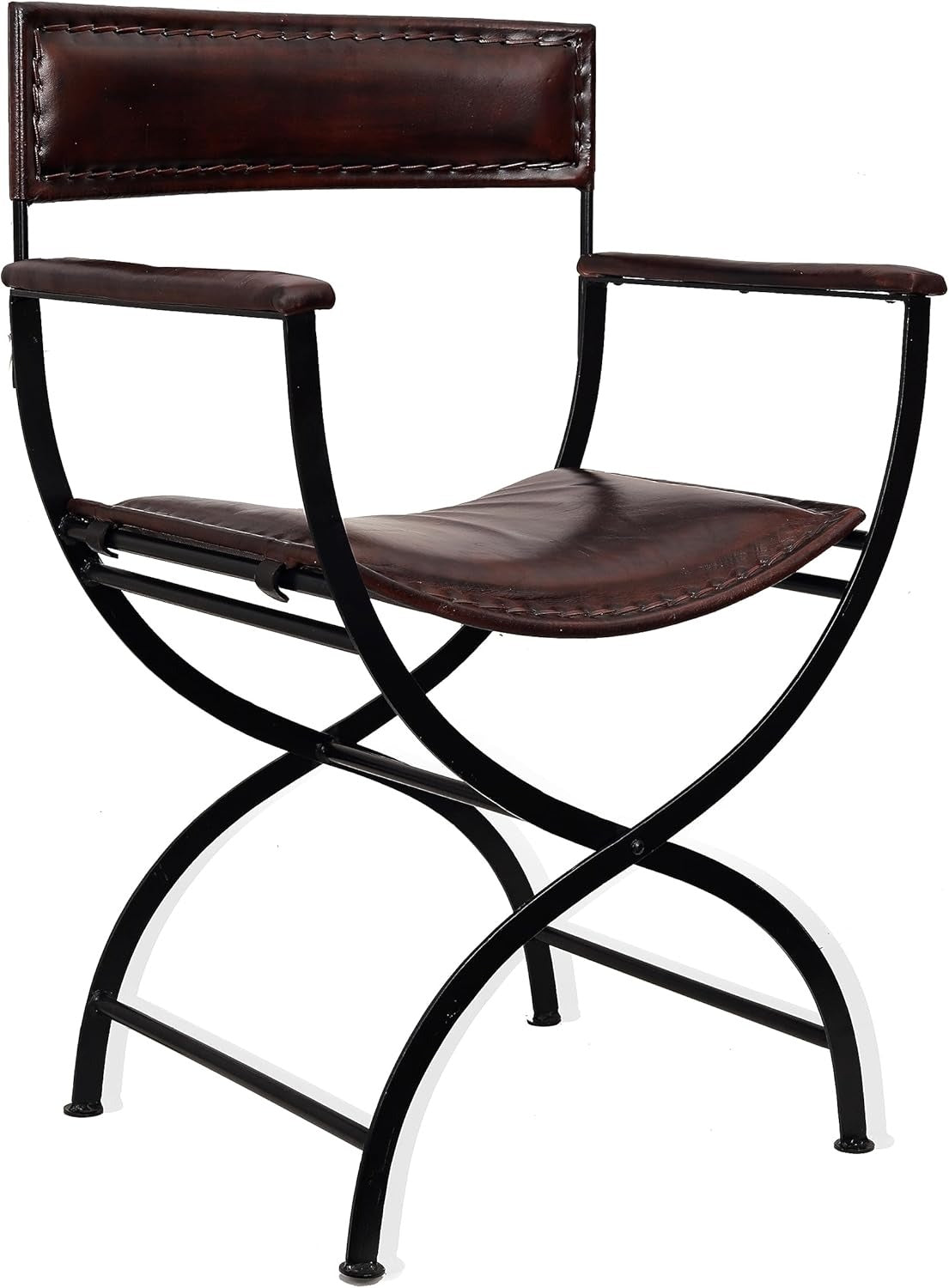 Rajeriya Mid-Century Modern Folding Chair, Comfy Leather Leisure Chair Lazy Chair with Metal Leg for Living Room Bedroom Office Apartment, Brown