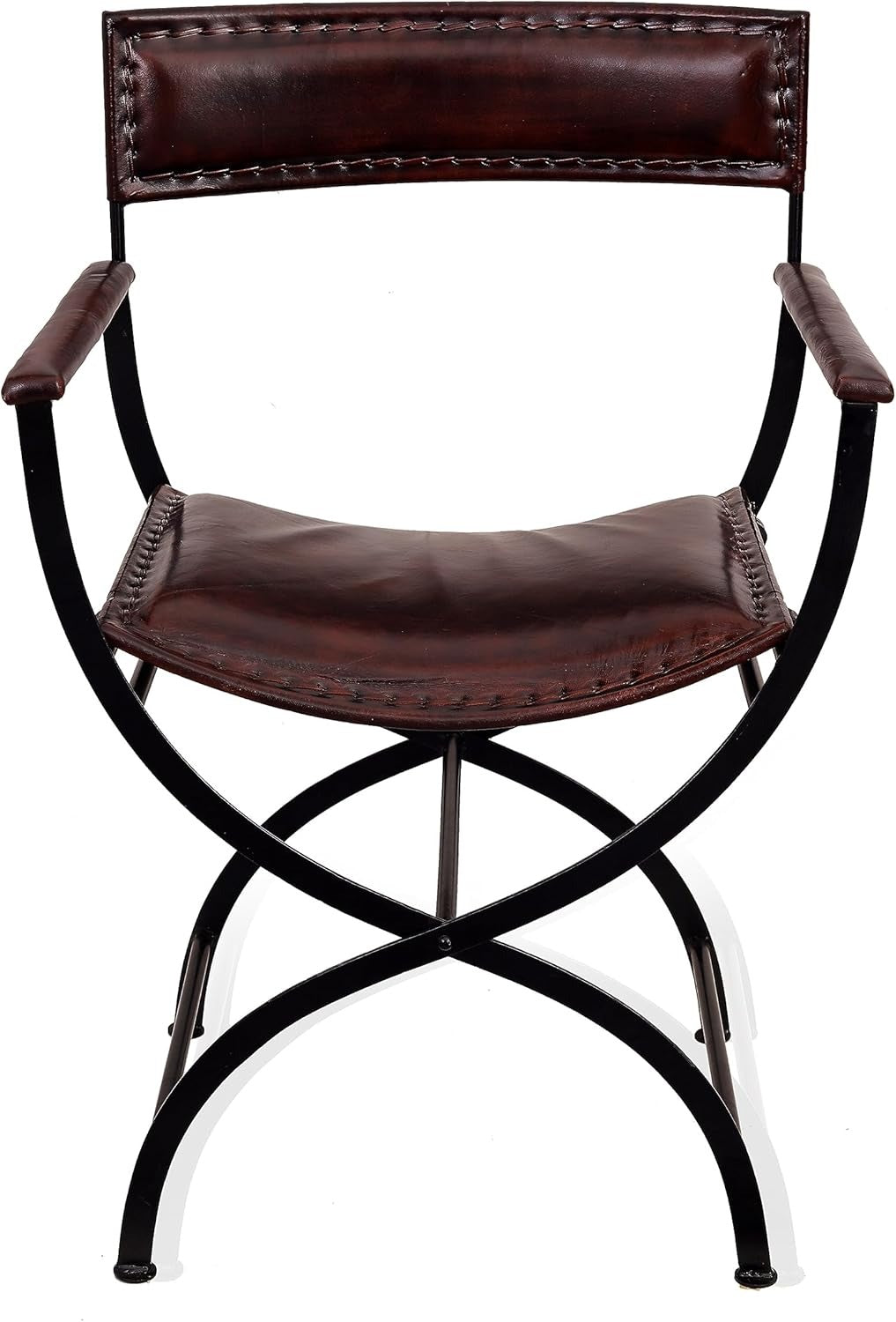 Rajeriya Mid-Century Modern Folding Chair, Comfy Leather Leisure Chair Lazy Chair with Metal Leg for Living Room Bedroom Office Apartment, Brown