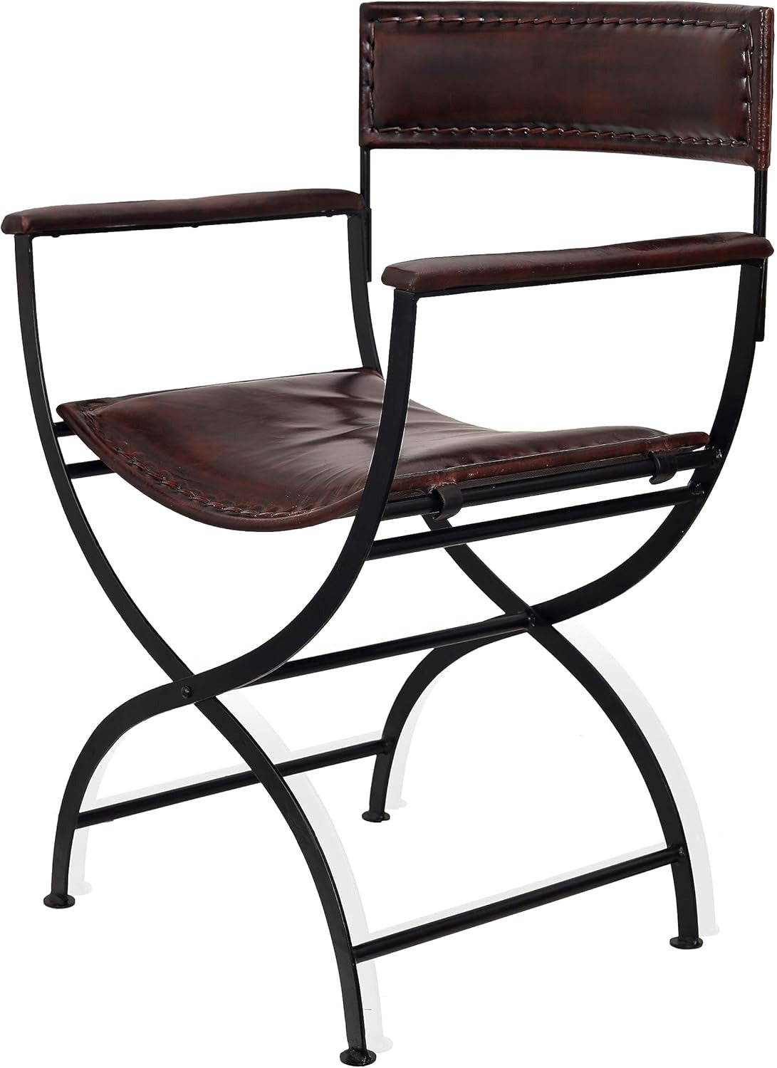 Rajeriya Mid-Century Modern Folding Chair, Comfy Leather Leisure Chair Lazy Chair with Metal Leg for Living Room Bedroom Office Apartment, Brown
