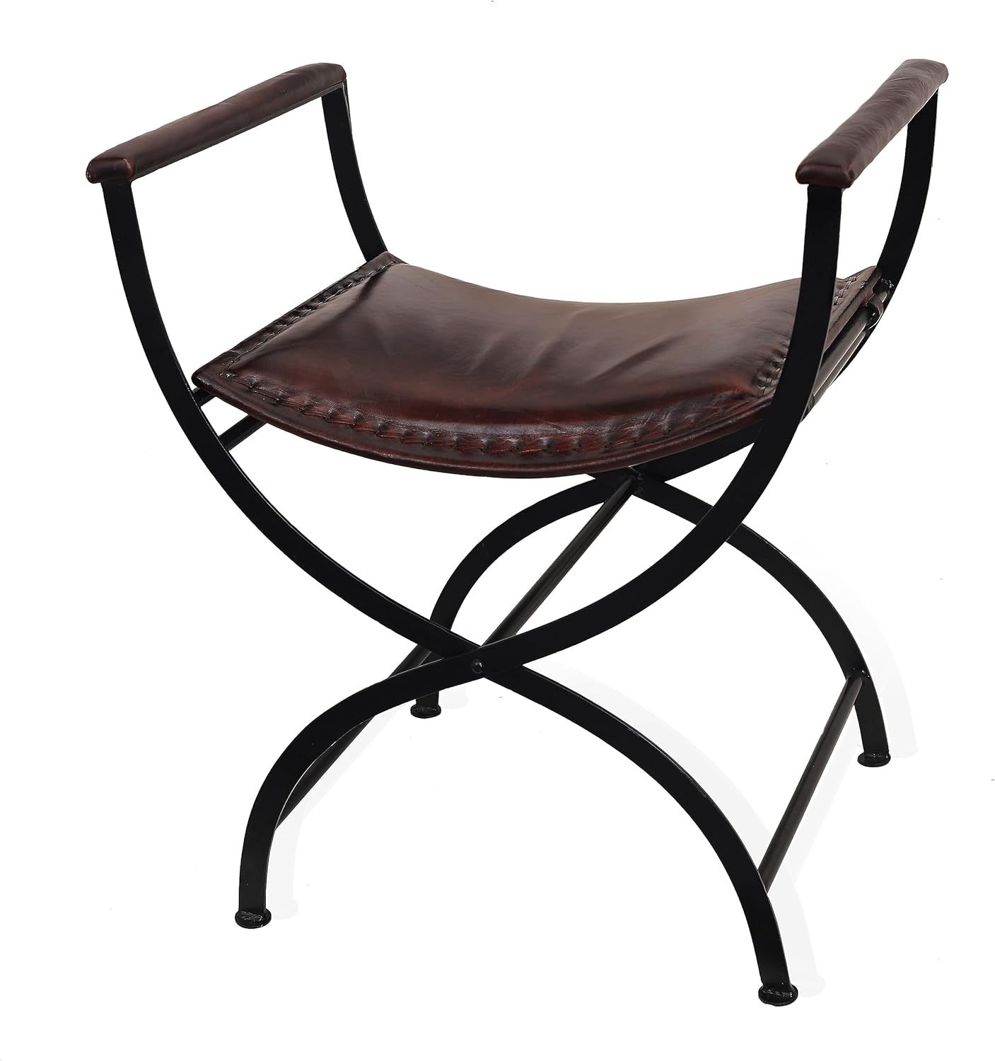 Rajeriya Mid-Century Modern Folding Chair, Comfy Leather Leisure Chair Lazy Chair with Metal Leg for Living Room Bedroom Office Apartment, Brown