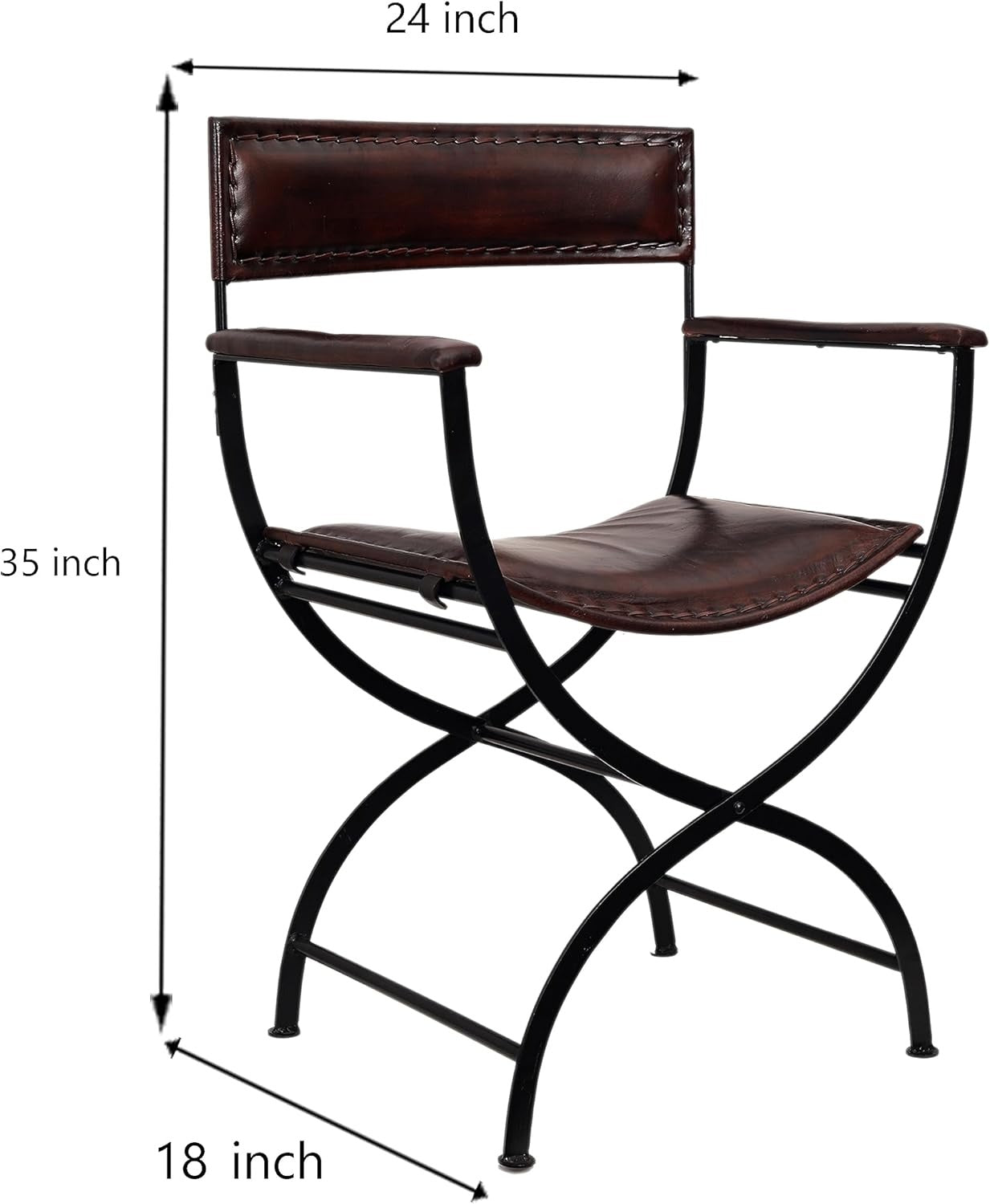 Rajeriya Mid-Century Modern Folding Chair, Comfy Leather Leisure Chair Lazy Chair with Metal Leg for Living Room Bedroom Office Apartment, Brown