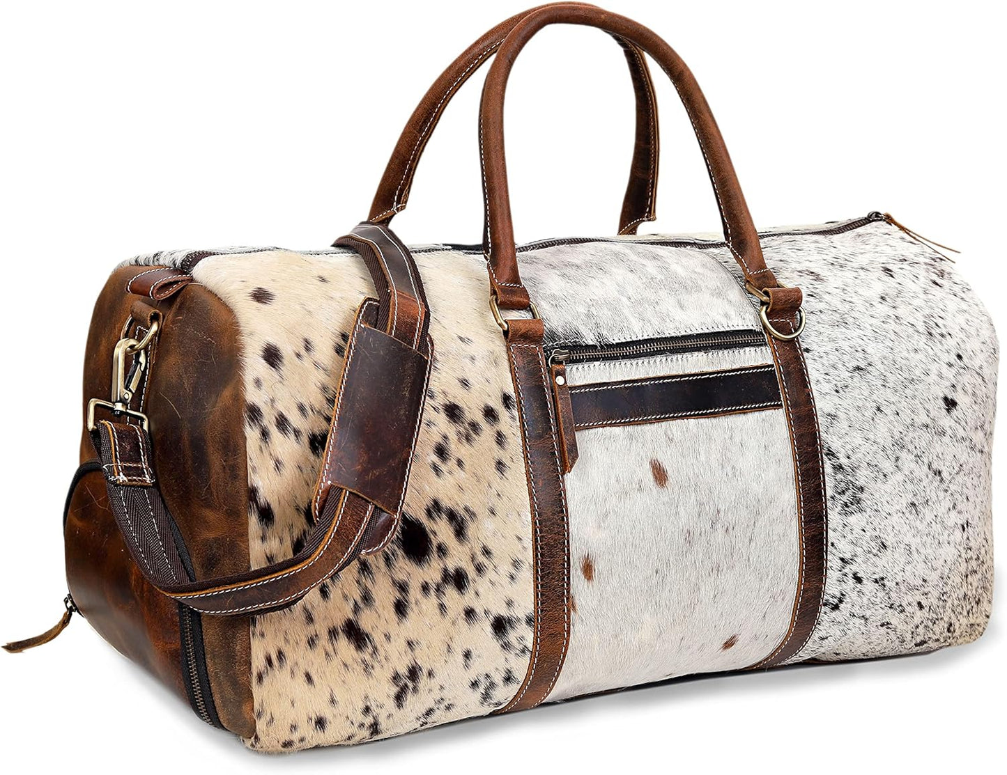 Rajeriya Cowhide Duffel Bag, Large Size, Unisex Travel Bag, Brown Leather, Shoe Duffel for Men's and Women's (Duffel Style 1)