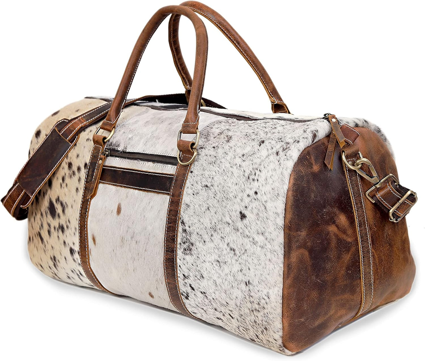 Rajeriya Cowhide Duffel Bag, Large Size, Unisex Travel Bag, Brown Leather, Shoe Duffel for Men's and Women's (Duffel Style 1)
