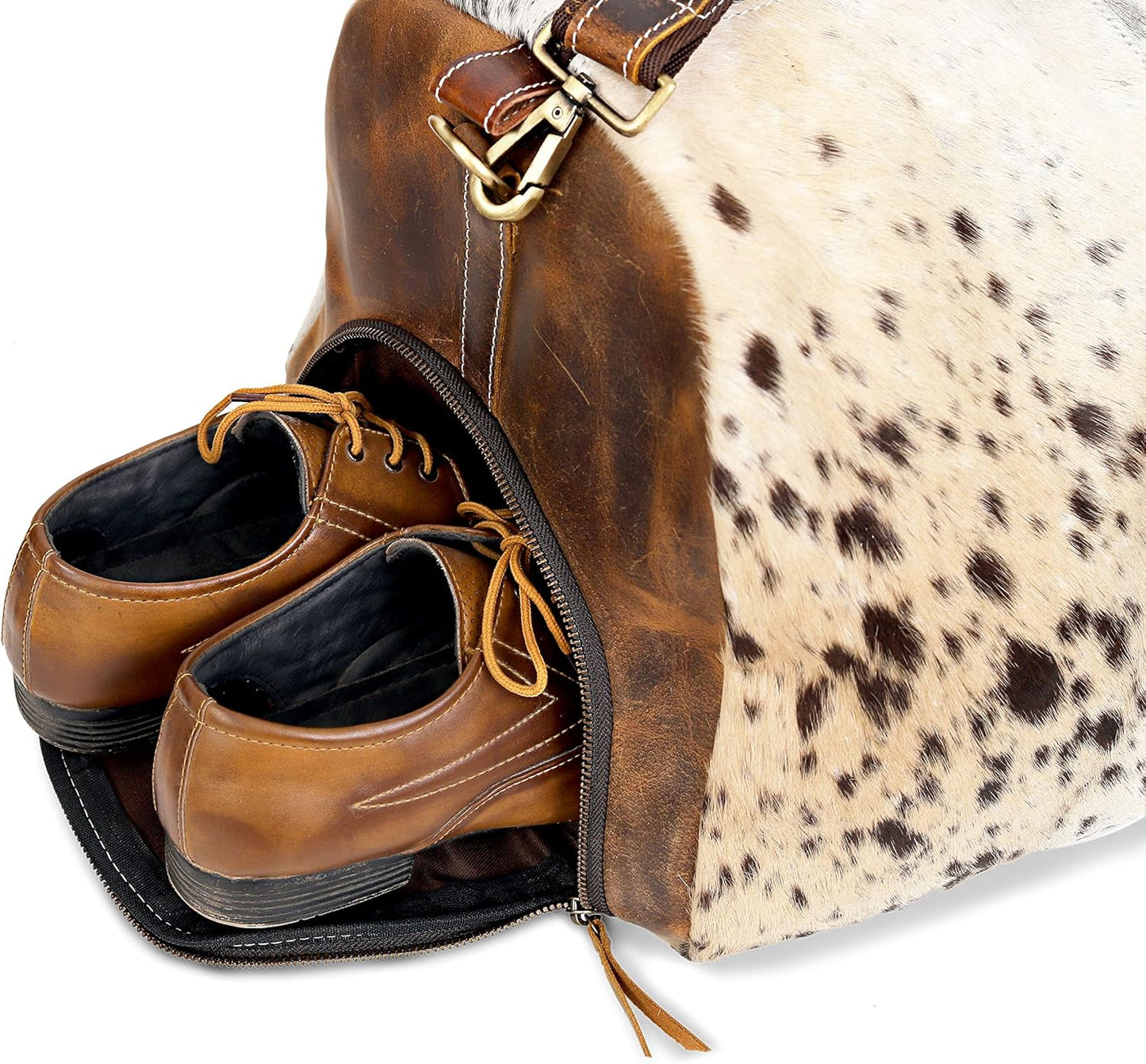 Rajeriya Cowhide Duffel Bag, Large Size, Unisex Travel Bag, Brown Leather, Shoe Duffel for Men's and Women's (Duffel Style 1)
