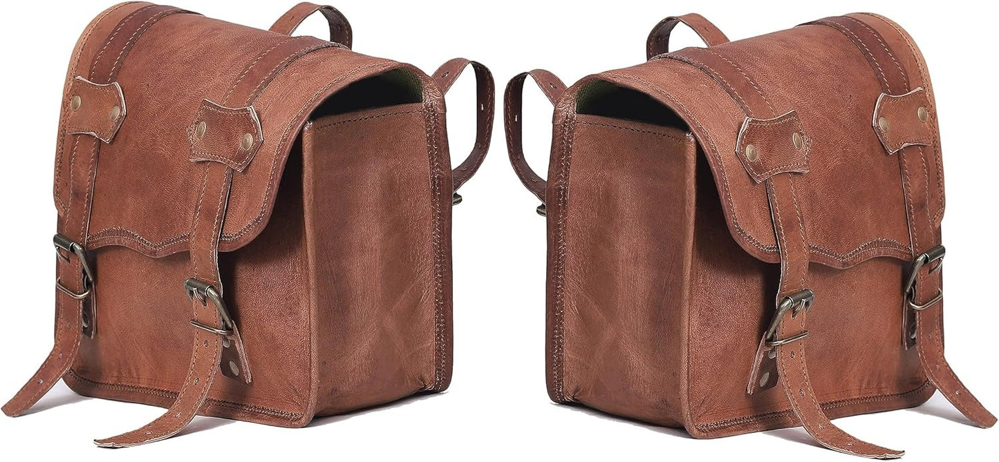 Rajeriya Leather Motorcycle Saddlebags, Motorcycle Luggage Bags Both Side Bag for Motorcycle, Travel Side Bike Bags (Set of 2)