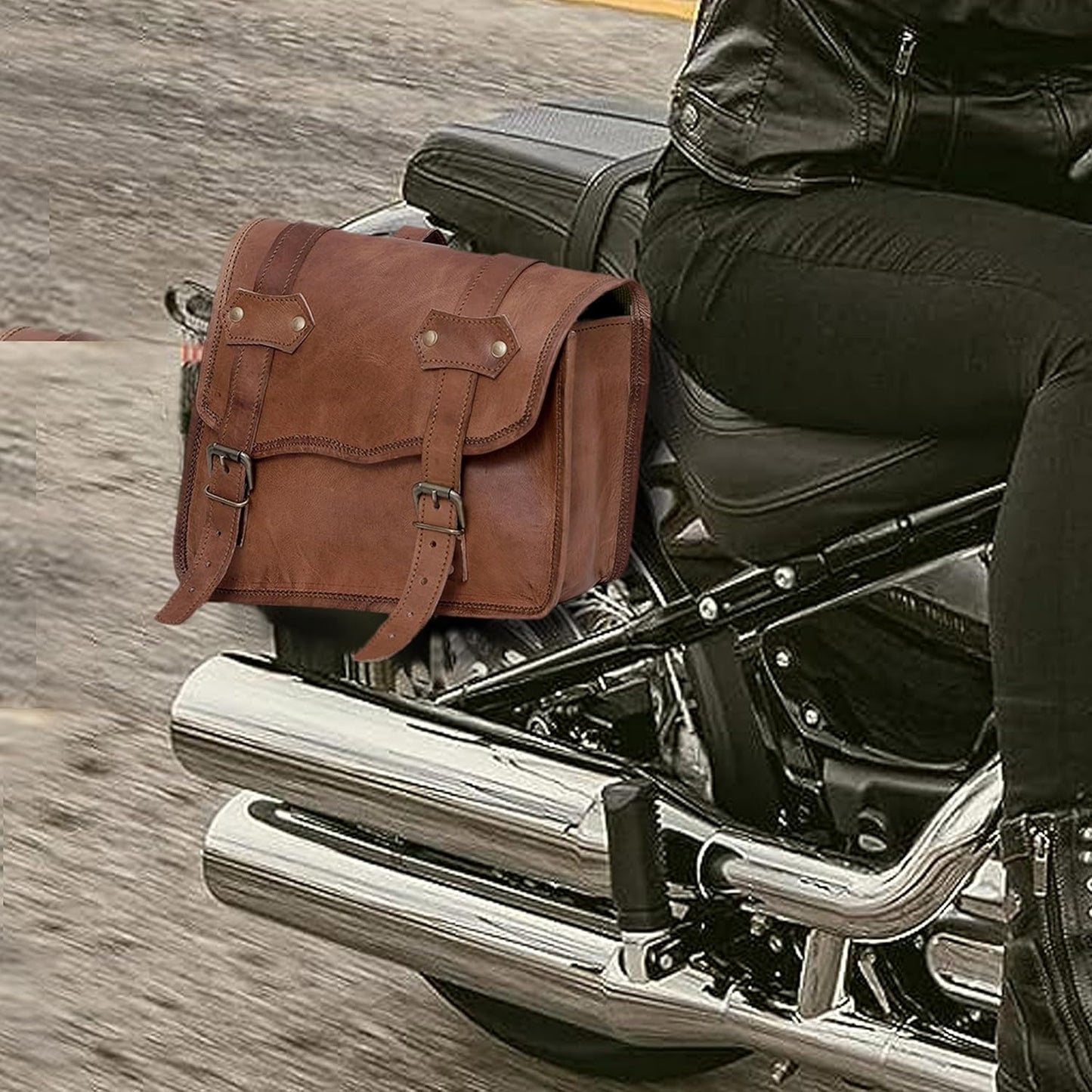 Rajeriya Leather Motorcycle Saddlebags, Motorcycle Luggage Bags Both Side Bag for Motorcycle, Travel Side Bike Bags (Set of 2)