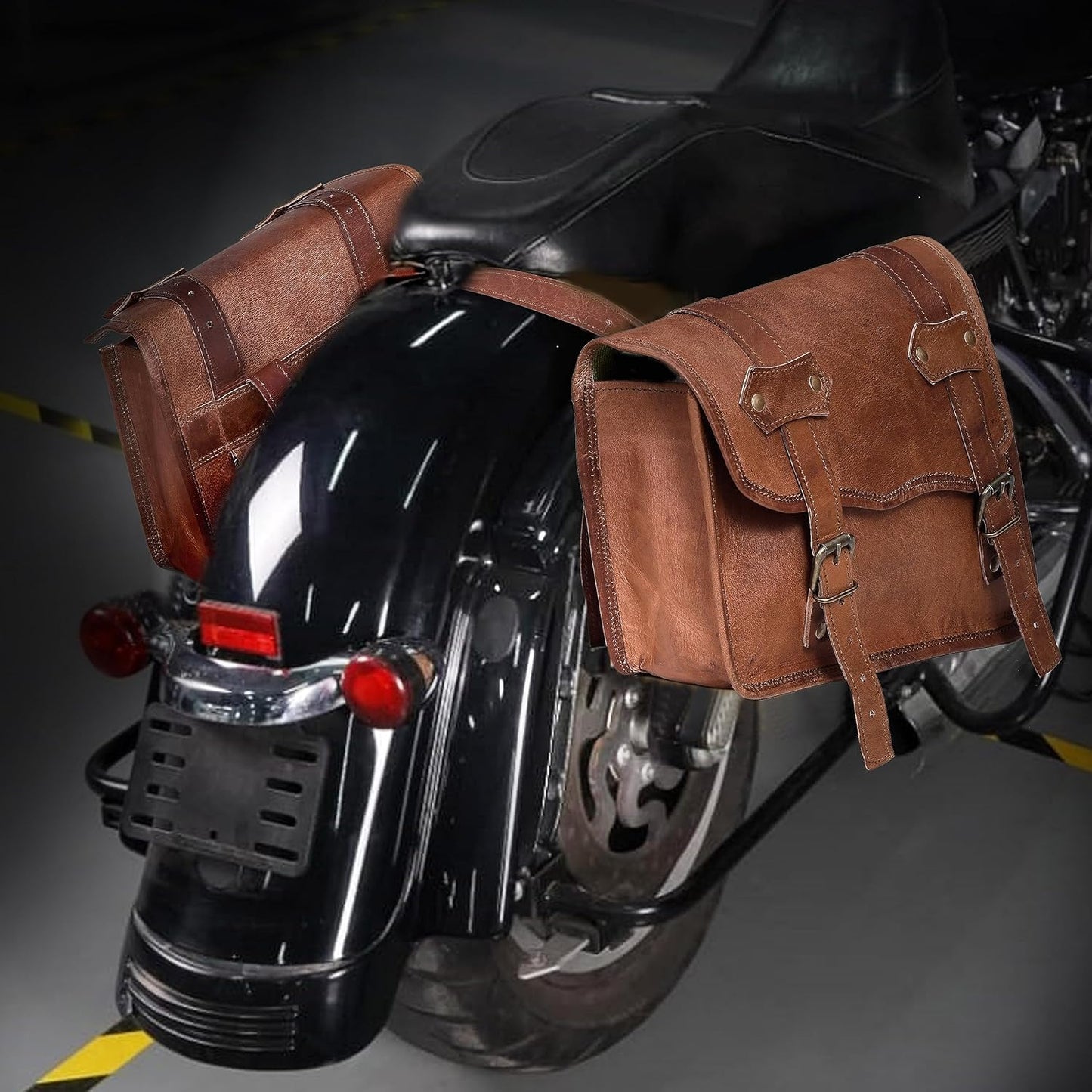 Rajeriya Leather Motorcycle Saddlebags, Motorcycle Luggage Bags Both Side Bag for Motorcycle, Travel Side Bike Bags (Set of 2)